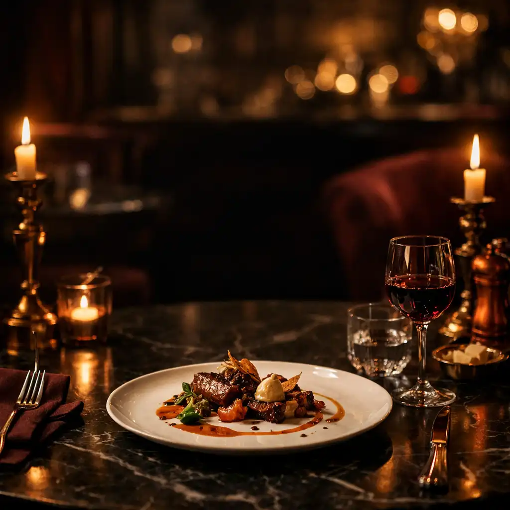 Ambiance gastronomique sombre et élégante