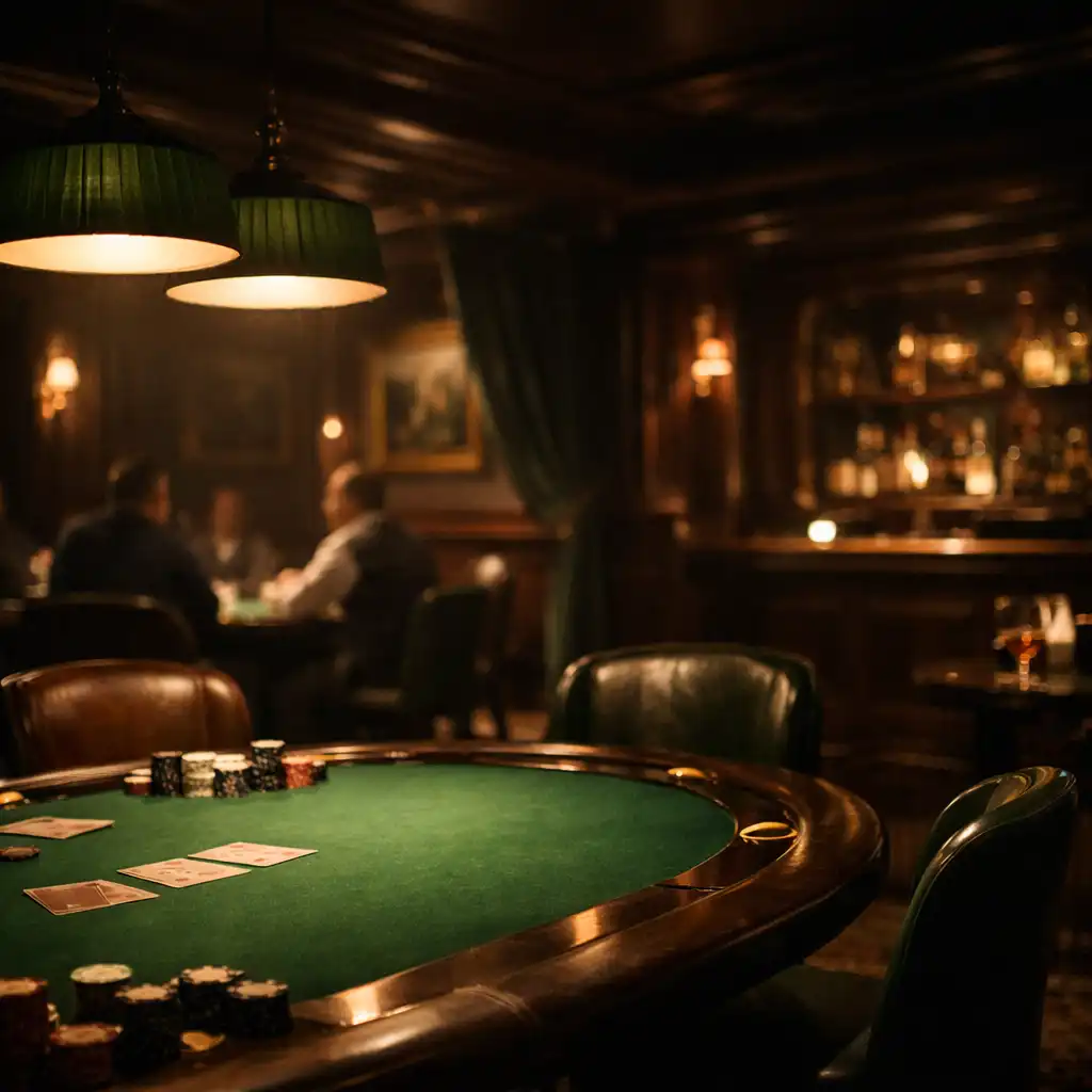 Salle de poker élégante et discrète en lumière tamisée