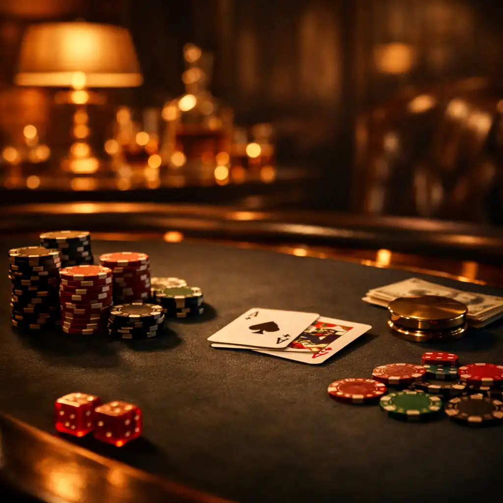 Table de poker dans un salon élégant à lumière tamisée