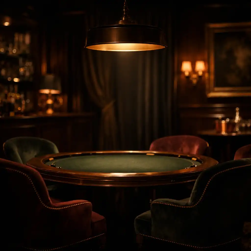 Salon de poker privé élégant et faiblement éclairé