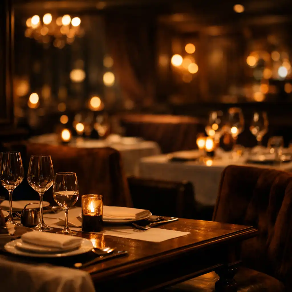 Restaurant gastronomique français à l'ambiance nocturne élégante