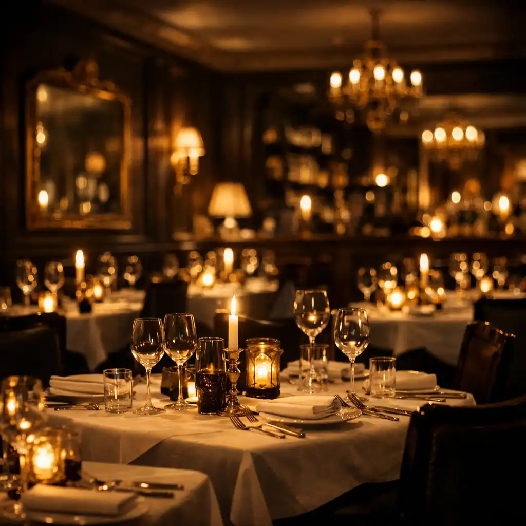 Restaurant élégant à ambiance sombre